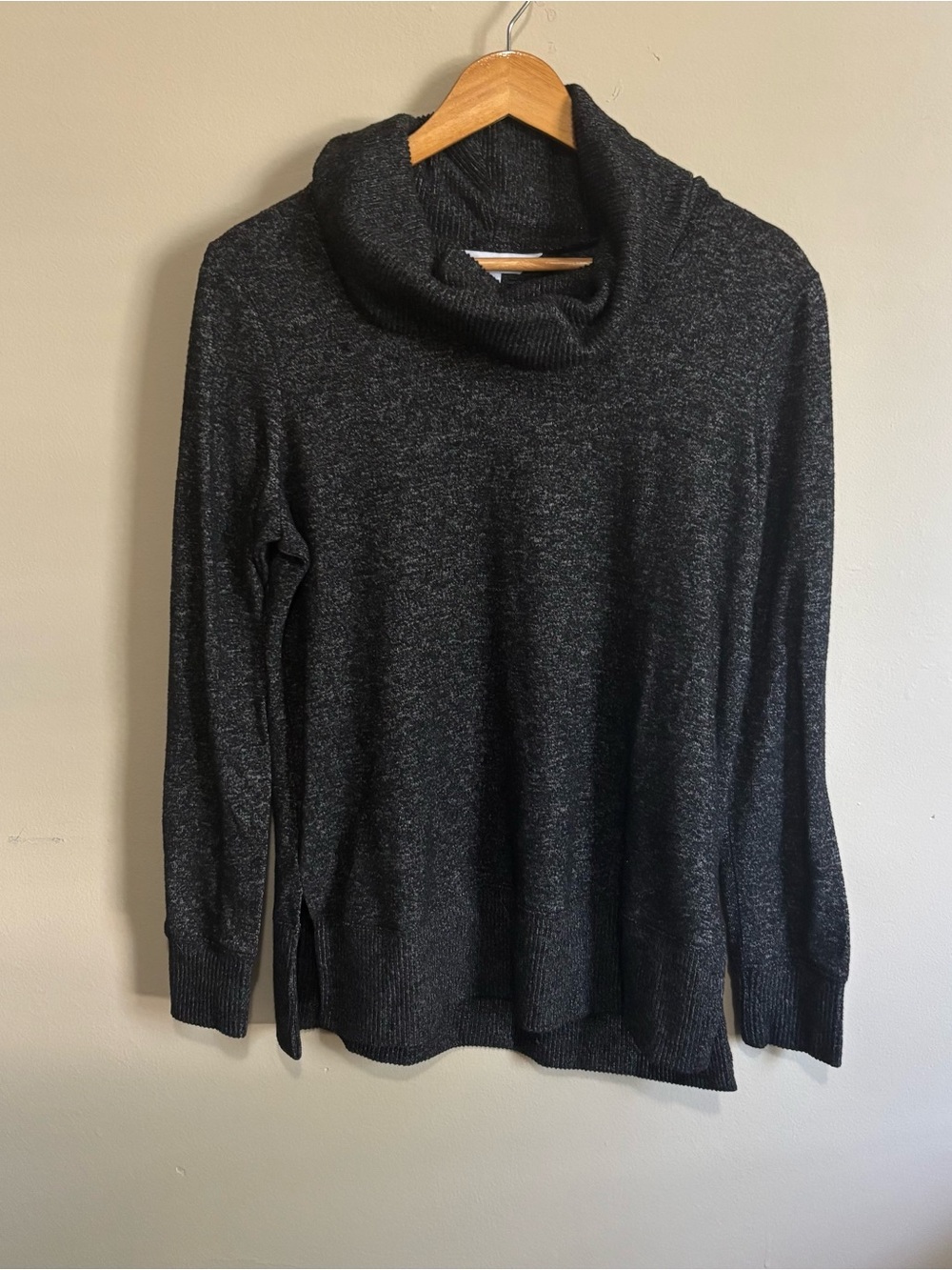 Nine West Charcoal Gray Cowl Turtleneck Marled Knit Sweater Size M